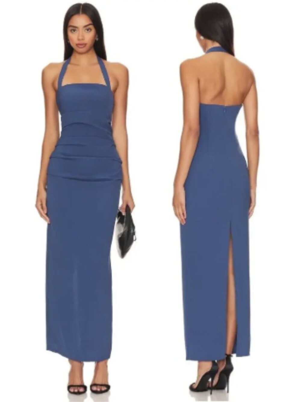 NWT Lioness 1999 Light Navy Blue Halter Ruched Maxi Dress M